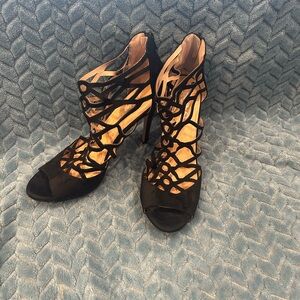 XOXO Black High-Heeled Cage Heels